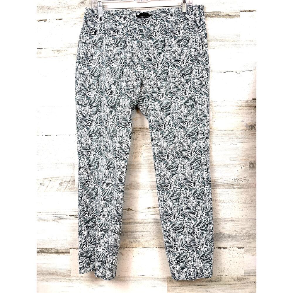 Talbots Womens 10 Chatham Green White Tropical Leaf Ankle Flat Front Pants